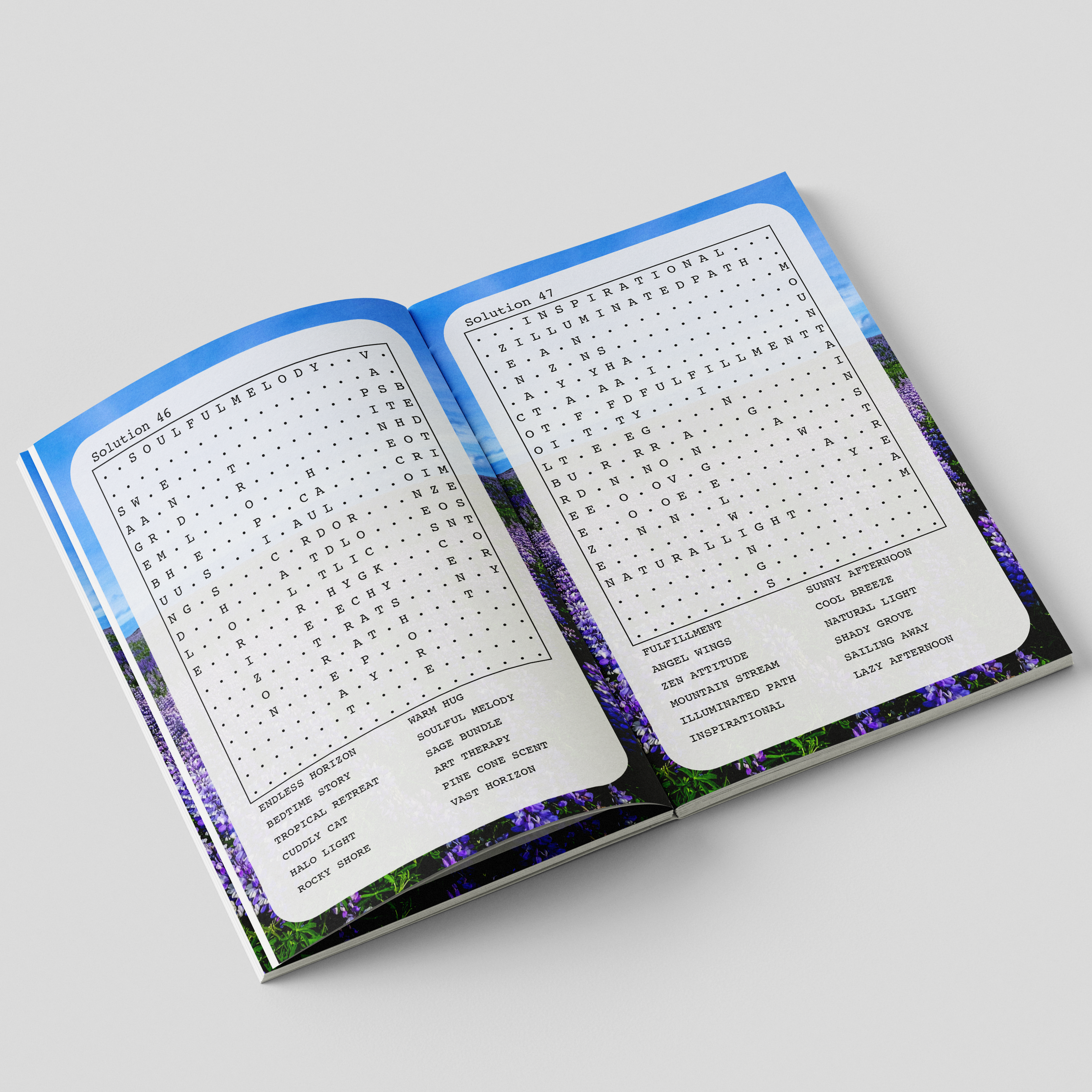 Word Search Relaxation open-book mockup